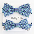 Navy plaid matching daddy and me bow ties for a pregnancy reveal box