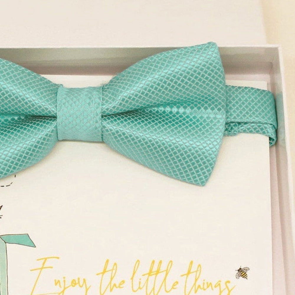 Aqua blue bow tie Best man Groomsman Man of honor ring bearer request gift, Kids adult bow, Adjustable Pre tied, Aqua blue bow