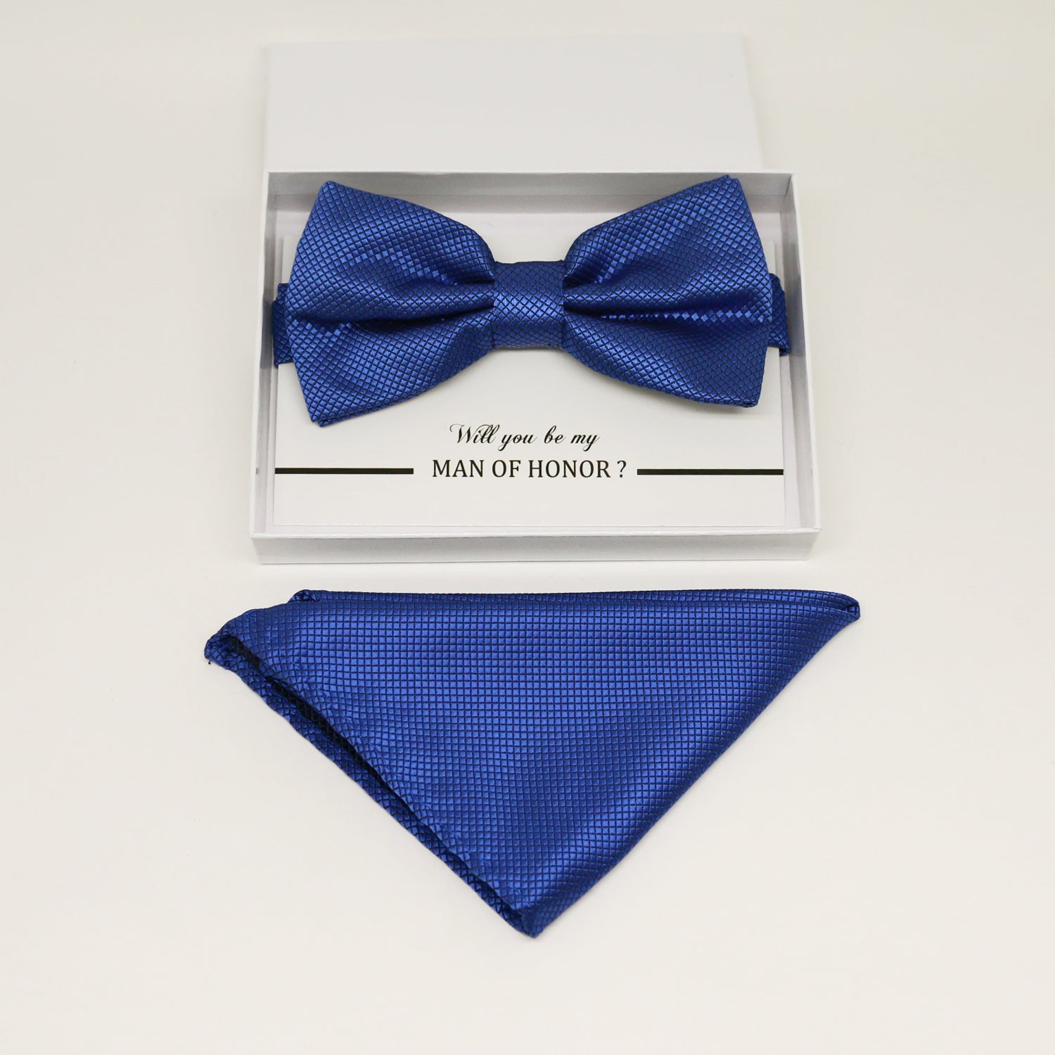 Royal blue bow tie & Royal blue Pocket Square, Best man Groomsman Man of honor ring breaer bow, birthday gift, Congrats grad, handkerchief
