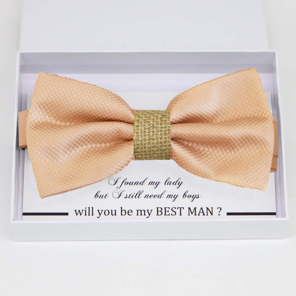 Champagne burlap bow tie Best man Groomsman Man of honor Ring Bearer bow tie request gift, Kids bow tie, Birthday congrats cards