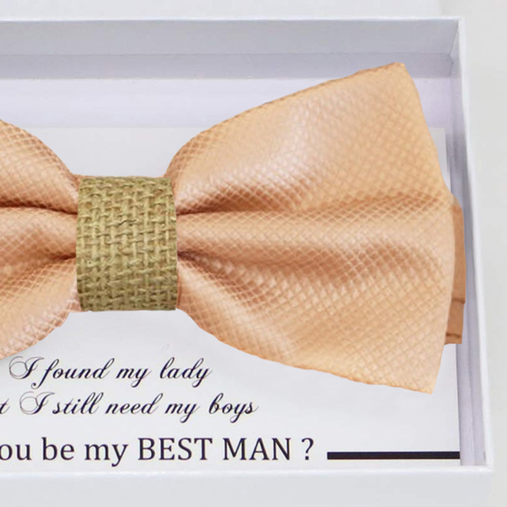 Champagne burlap bow tie Best man Groomsman Man of honor Ring Bearer bow tie request gift, Kids bow tie, Birthday congrats cards