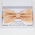 Champagne burlap bow tie Best man Groomsman Man of honor Ring Bearer bow tie request gift, Kids bow tie, Birthday congrats cards