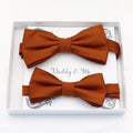 Cinnamon daddy and me bow tie set in gift box — matching adult and kids handmade pre-tied bow ties