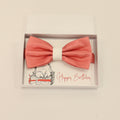 Coral and white handmade bow tie, Best man gift , Groomsman bow, Man of honor, ring bearer bow tie, handmade birthday gift, Congrats grad