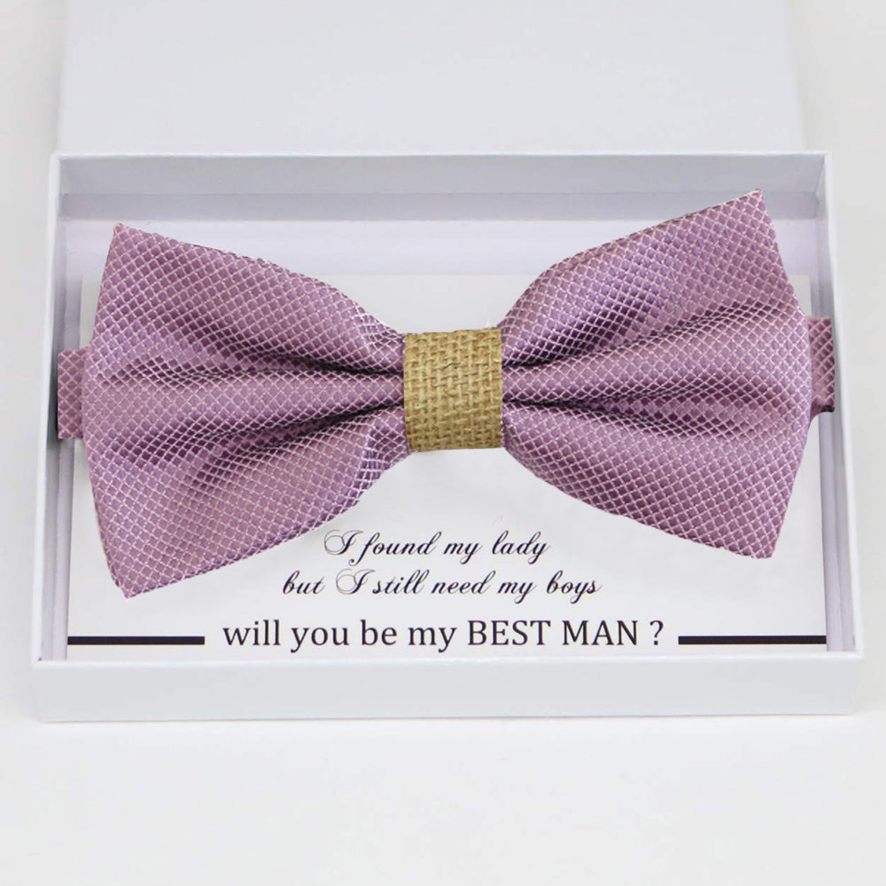 Dusty lavender burlap bow tie Best man Groomsman Man of honor ring bearer request gift, Kids adult bow, Adjustable Pre tied Handmade