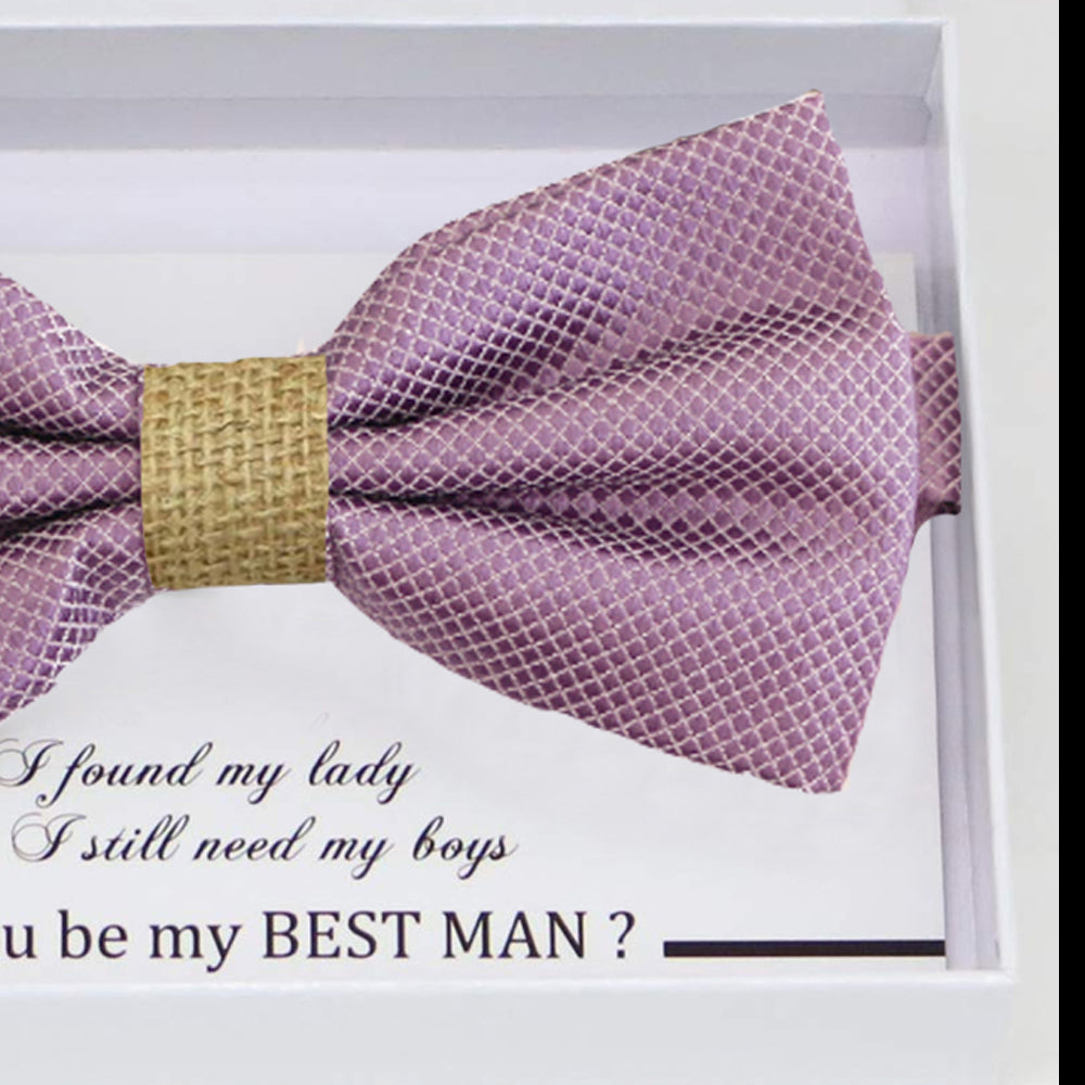 Dusty lavender burlap bow tie Best man Groomsman Man of honor ring bearer request gift, Kids adult bow, Adjustable Pre tied Handmade