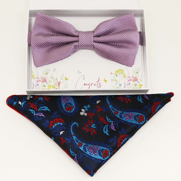Dusty lavender bow tie  Pocket Square, Best man Groomsman Man of honor birthday gift, Congrats grad, handkerchief, paisley
