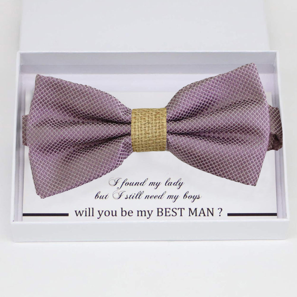 Dusty Purple burlap bow tie Best man Groomsman Man of honor Ring Bearer bow tie request gift, Kids bow tie, Birthday congrats cards