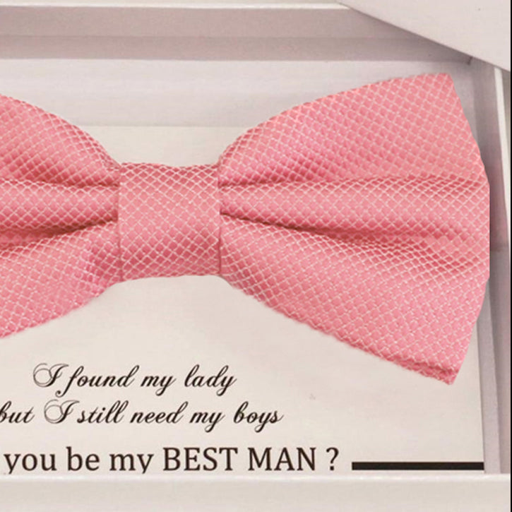Dusty rose bow tie Best man Groomsman Man of honor Ring Bearer bow tie request gift, Kids bow Birthday congrats cards, Adjustable Pre tied 