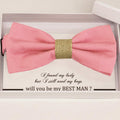 Dusty rose bow tie Best man Groomsman Man of honor Ring Bearer bow request gift, Adjustable Pre tied , Birthday congrats cards handmade bow