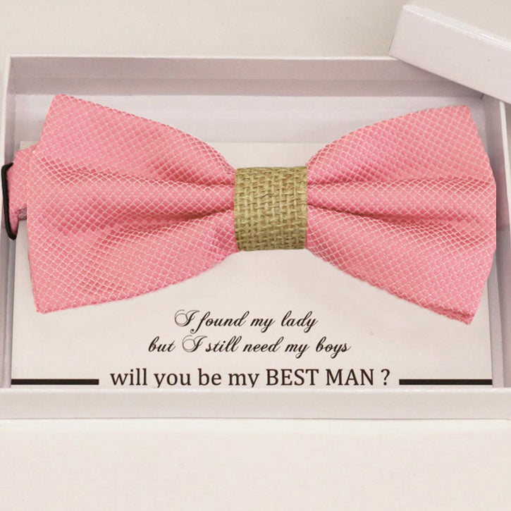 Dusty rose bow tie Best man Groomsman Man of honor Ring Bearer bow request gift, Adjustable Pre tied , Birthday congrats cards handmade bow