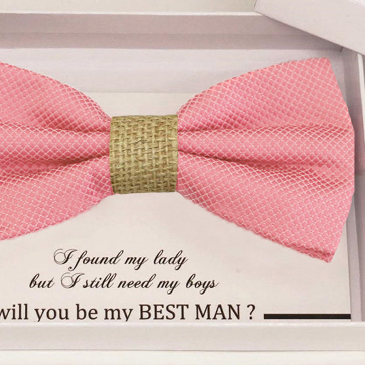 Dusty rose bow tie Best man Groomsman Man of honor Ring Bearer bow request gift, Adjustable Pre tied , Birthday congrats cards handmade bow