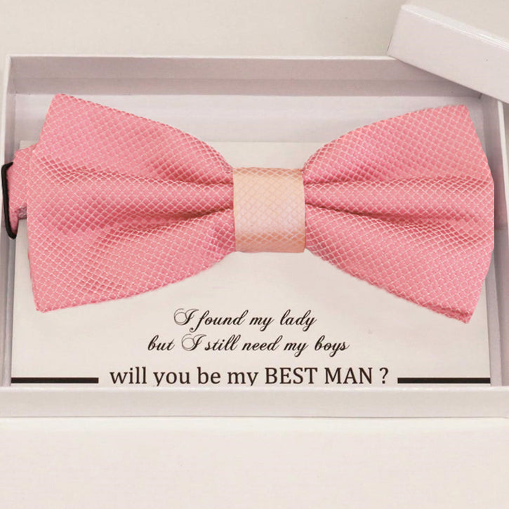 Dusty rose bow tie Best man Groomsman Man of honor Ring Bearer bow request gift, Adjustable Pre tied , Birthday congrats cards handmade bow 