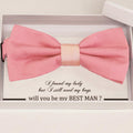 Dusty rose bow tie Best man Groomsman Man of honor Ring Bearer bow request gift, Adjustable Pre tied , Birthday congrats cards handmade bow 