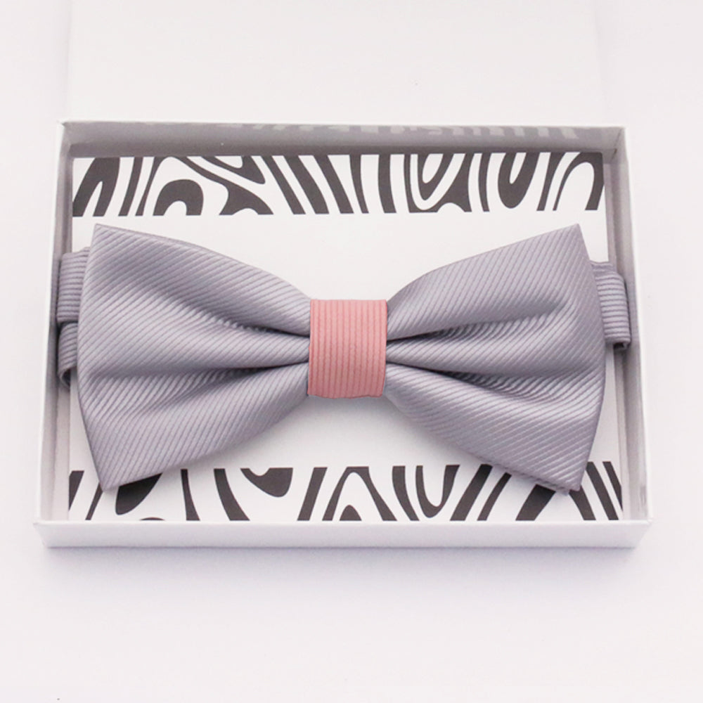 Gray and blush bow tie Best man Groomsman Man of honor ring bearer request gift, Kids adult bow, Adjustable Pre tied High quality, Birthday Congrats