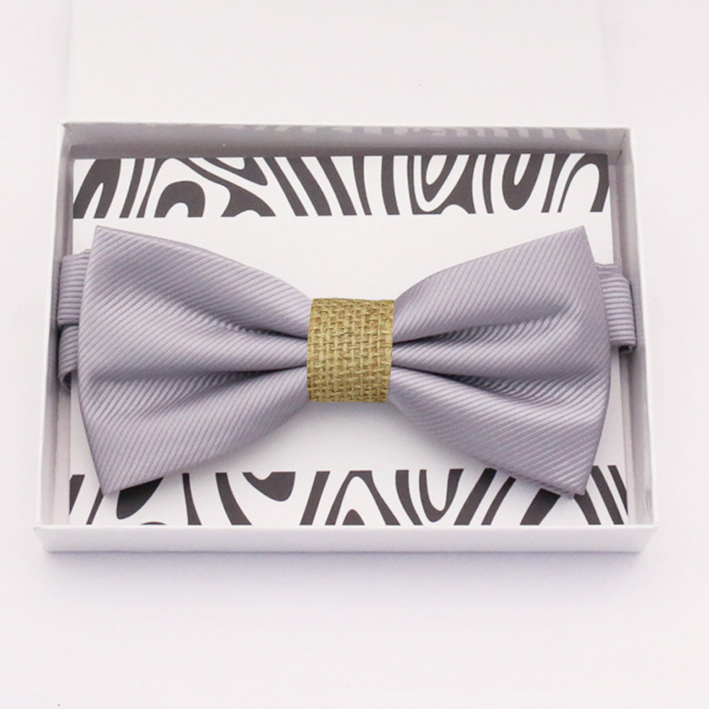 Gray burlap bow tie Best man Groomsman Man of honor ring bearer request gift, Kids adult bow, Adjustable Pre tied High quality, Birthday Congrats