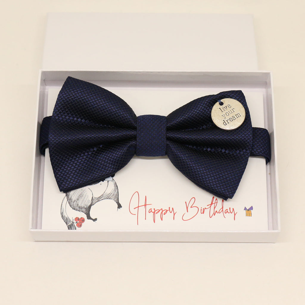 Navy bow tie, Best man request gift, Groomsman bow, Man of honor gift, Best man bow, Happy Birthday, Congrats, Congrats grad Live your dream