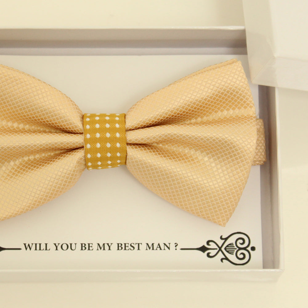 Ivory mustard bow tie, Best man request gift, Groomsman Ivory bow tie, Ring Bearer Ivory bow tie, Man of honor gift, baby announcement