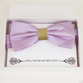 Lilac burlap bow tie Best man Groomsman Man of honor Ring Bearer bow tie request gift, Kids bow Birthday congrats cards, Adjustable Pre tied 
