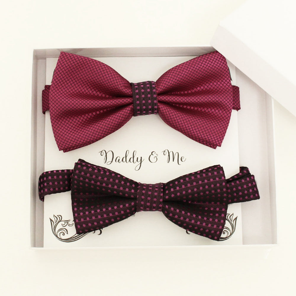 Magenta bow tie set for daddy and son, Daddy and me gift set, Father son matching, magenta kids bow tie, daddy me bow, handmade bow tie