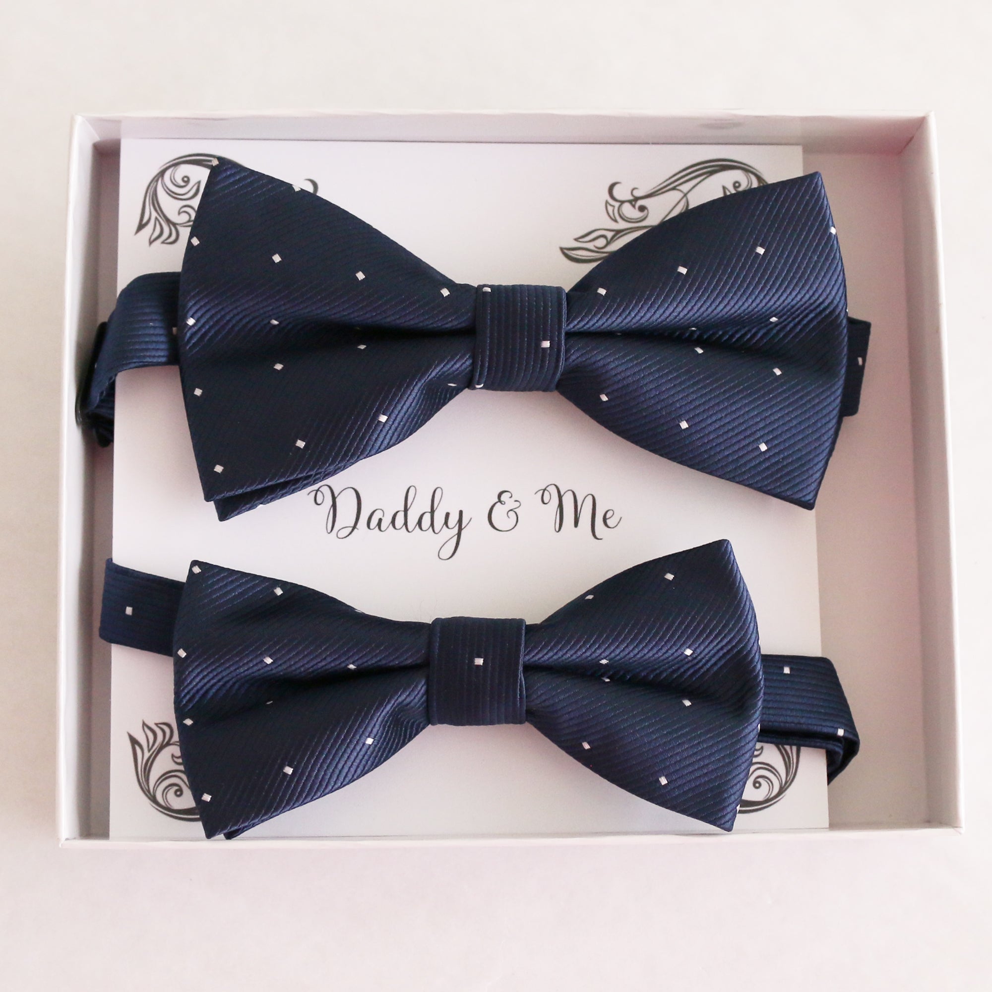 Navy Bow tie set for daddy son Daddy me gift set Father son match daddy me bow Handmade kids bow Adjustable pre tied bow, High quality