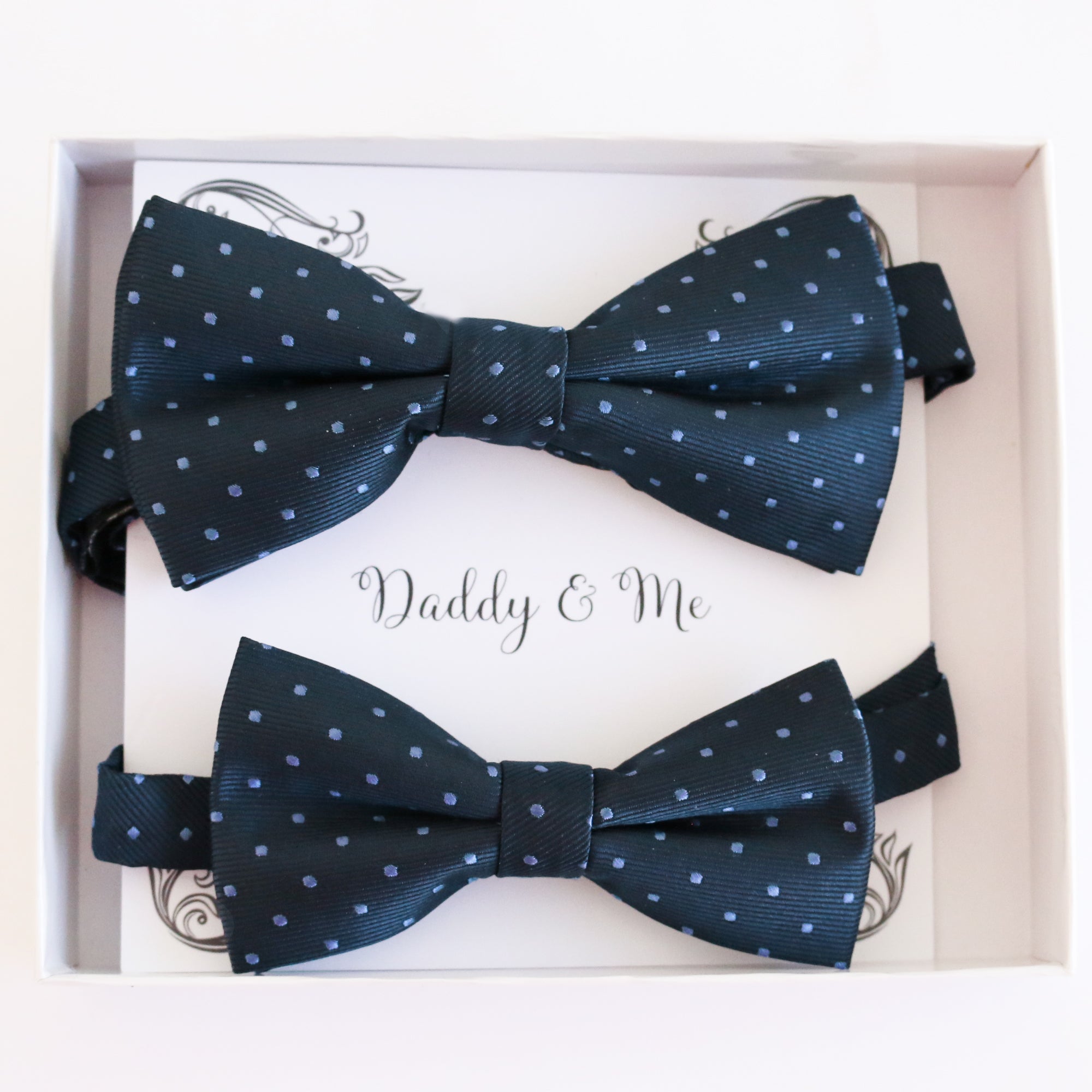 Navy polka dots Bow tie set Kids Adult bow tie Daddy me Father son match, Navy blue kids bow Adjustable pre tied, High quality