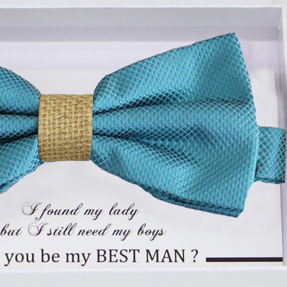 Ocean blue burlap bow tie Best man Groomsman Man of honor Ring Bearer bow tie request gift, Kids bow tie, Birthday congrats cards 
