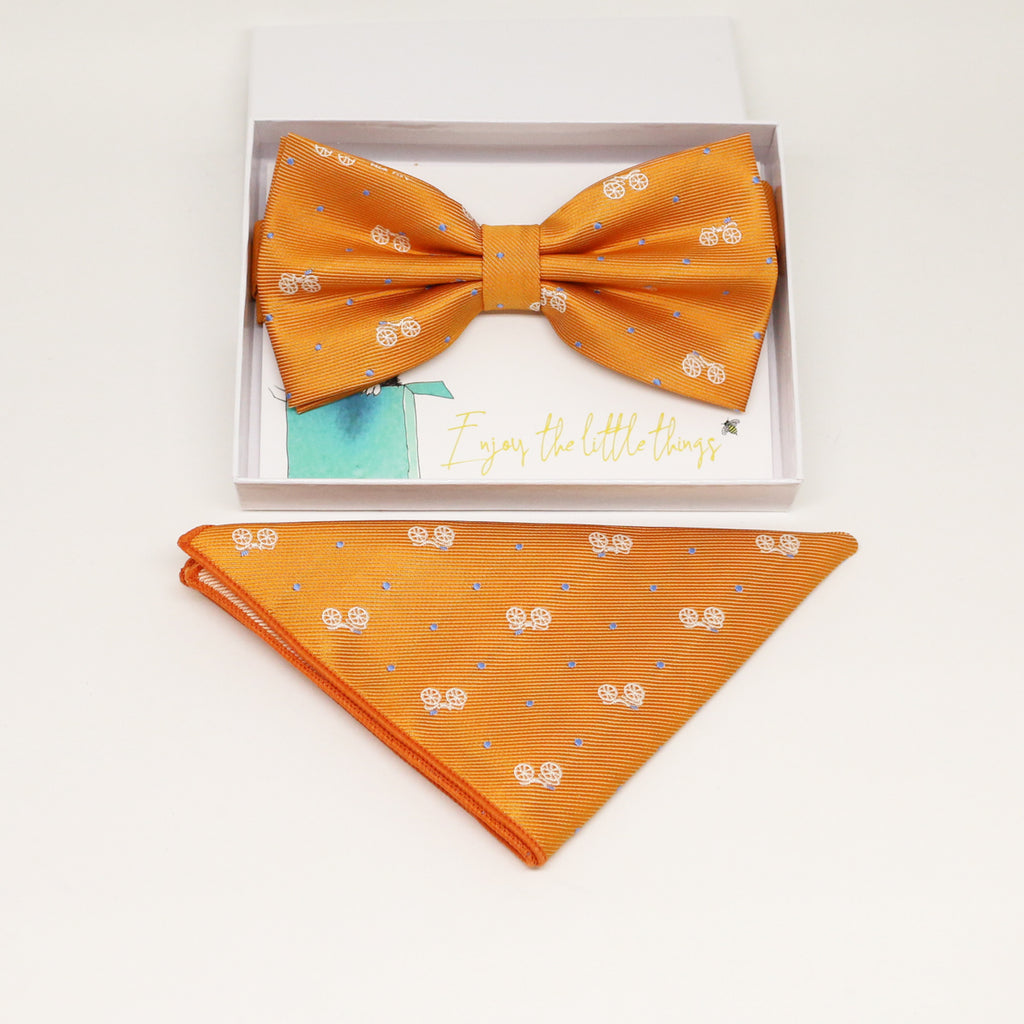 Orange bow tie & Pocket Square, Best man Groomsman Man of honor ring breaer bow, birthday gift, Congrats grad, Orange handkerchief