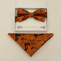 Copper paisley bow tie & Pocket Square, Best man Groomsman Man of honor ring breaer bow, birthday gift, Congrats grad, copper handkerchief