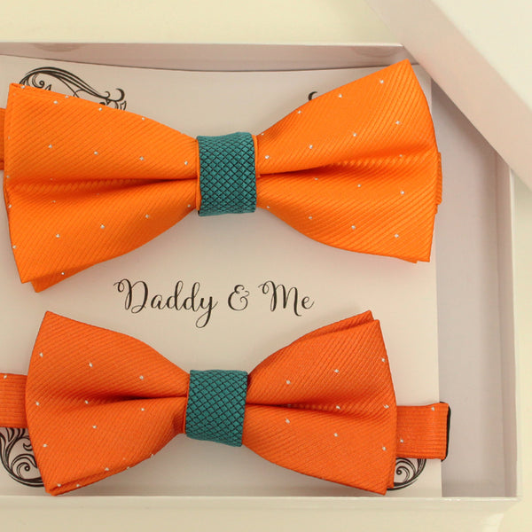 Teal blue and orange Bow tie set for daddy and son, Daddy me gift set, Father son matching, daddy me bow, Handmade bow, teal blue and orange