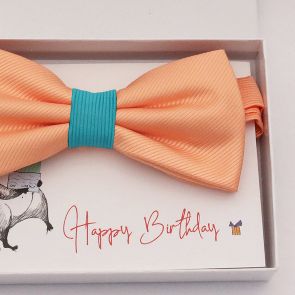 Peach turquoise bow tie Best man Groomsman Man of honor ring bearer request gift, Kids adult bow, Adjustable Pre tied High quality, Birthday Congrats