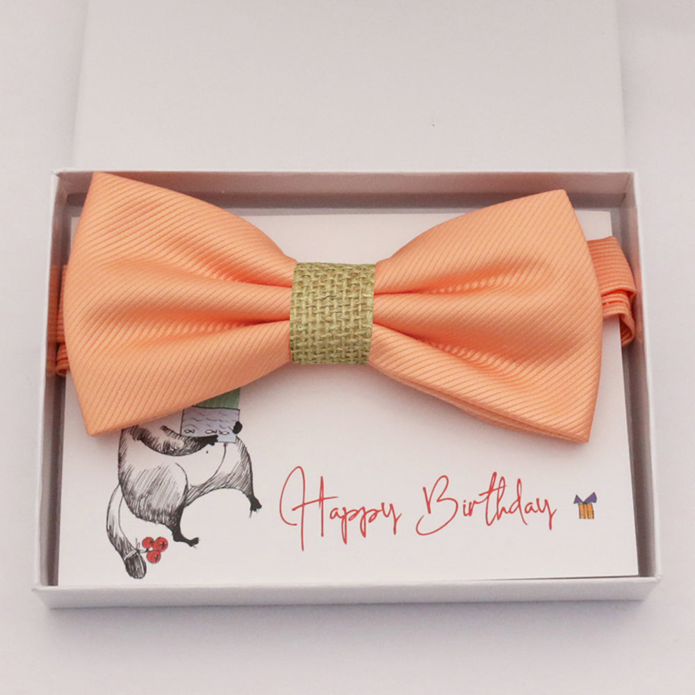 Peach burlap bow tie Best man Groomsman Man of honor ring bearer request gift, Kids adult bow, Adjustable Pre tied High quality, Birthday Congrats