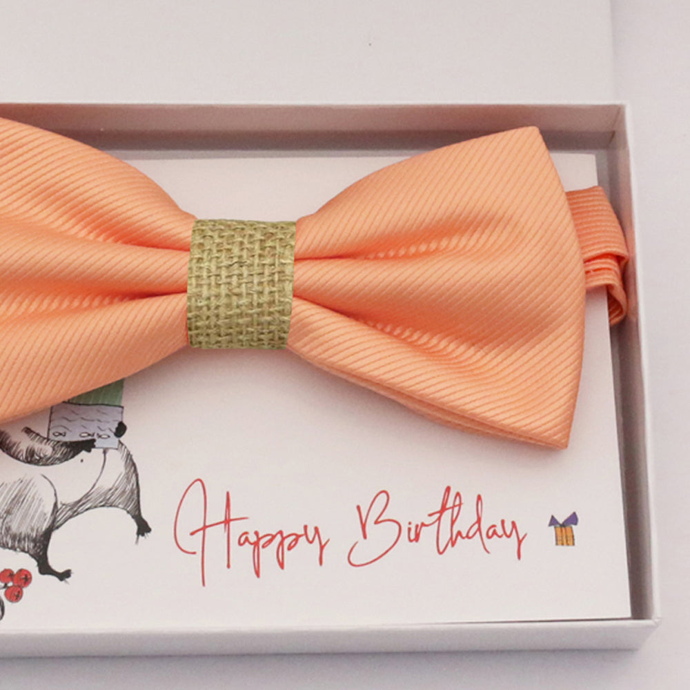Peach burlap bow tie Best man Groomsman Man of honor ring bearer request gift, Kids adult bow, Adjustable Pre tied High quality, Birthday Congrats
