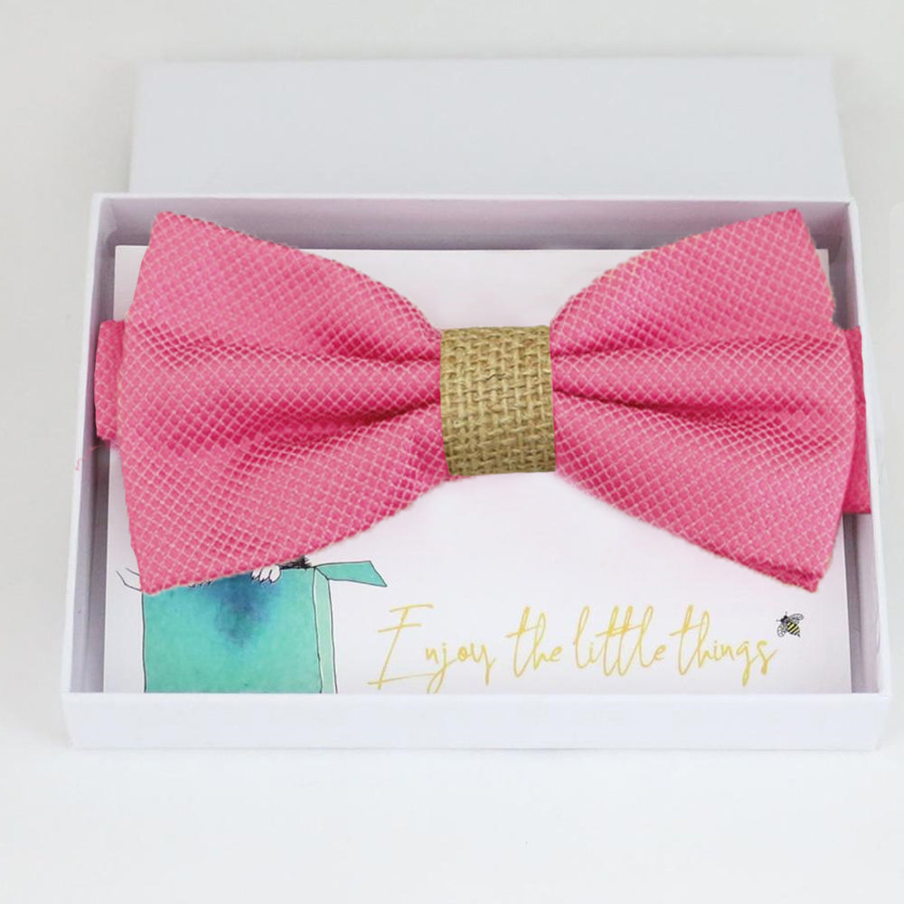 Pink burlap bow tie Best man Groomsman Man of honor ring bearer request gift, Kids adult bow, Adjustable Pre tied High quality 