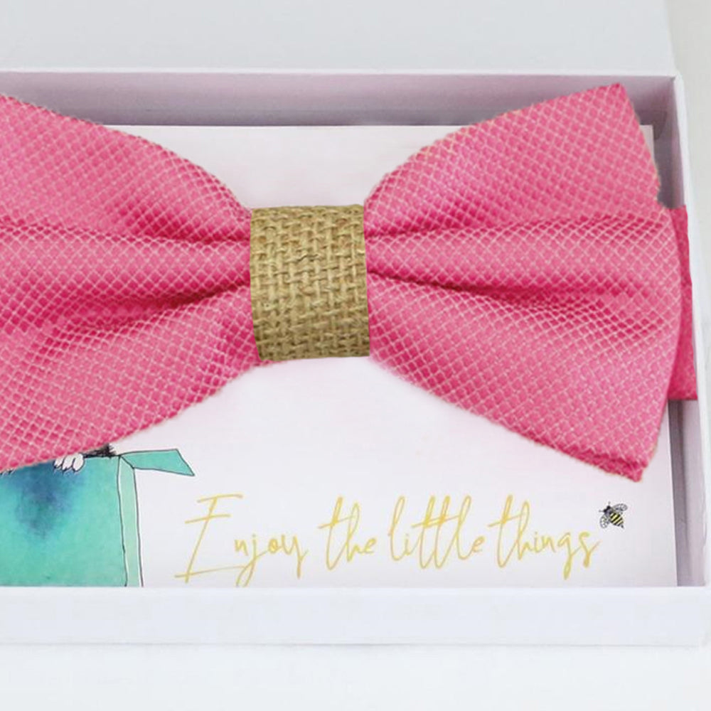 Pink burlap bow tie Best man Groomsman Man of honor ring bearer request gift, Kids adult bow, Adjustable Pre tied High quality 
