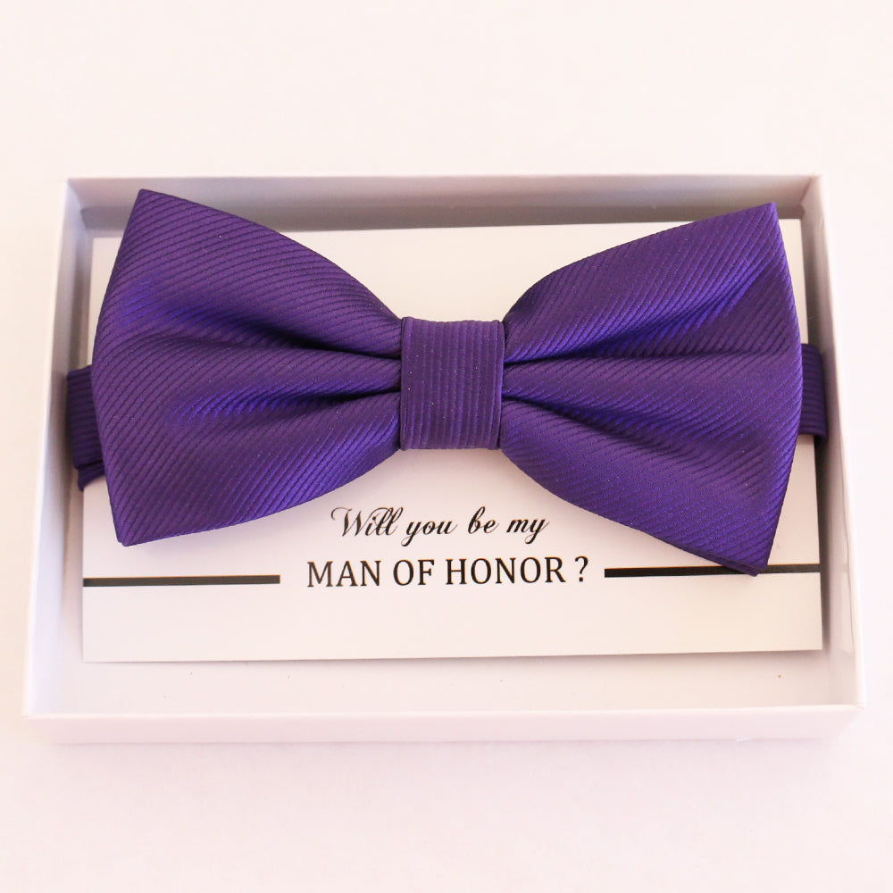 Purple bow tie Best man Groomsman Man of honor Ring Bearer bow request gift Adjustable Pre tied Birthday congrats cards handmade bow