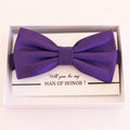 Purple bow tie Best man Groomsman Man of honor Ring Bearer bow request gift Adjustable Pre tied Birthday congrats cards handmade bow
