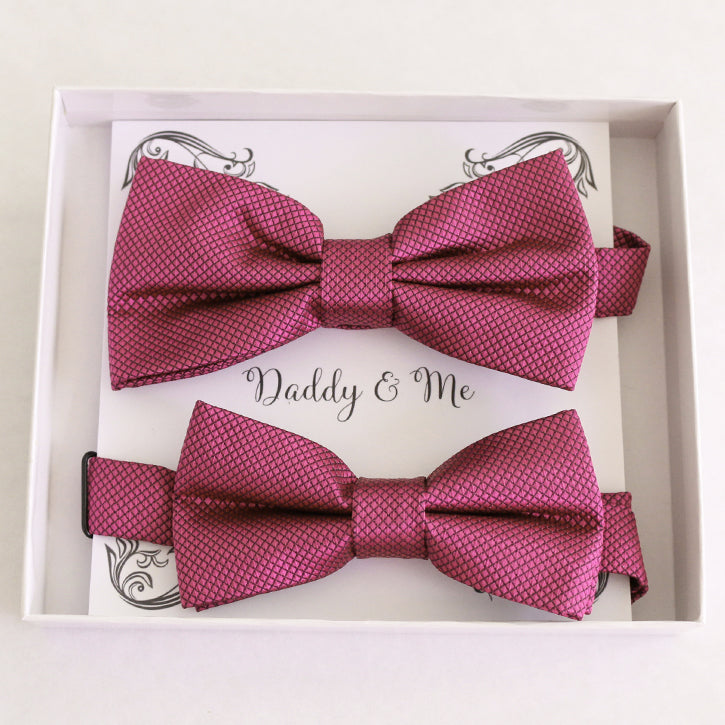Raspberry rose Bow tie set for daddy and son, Daddy me gift set, Grandpa and me, Father son matching bow Adjustable pre tied bow Handmade