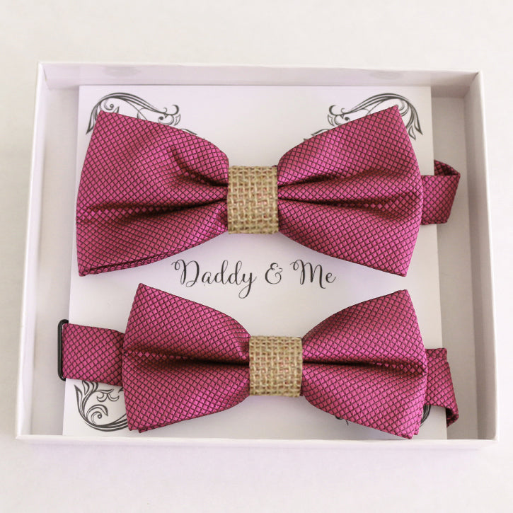 Raspberry rose Bow tie set for daddy and son, Daddy me gift set, Grandpa and me, Father son matching bow Adjustable pre tied bow Handmade
