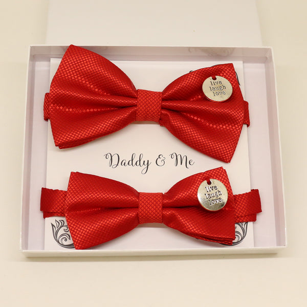 Red Bow tie set for daddy and son, Live Love laugh, handmade Daddy and me gift, Grandpa gift, Father son bow, Red kids bow, Handmade red bow