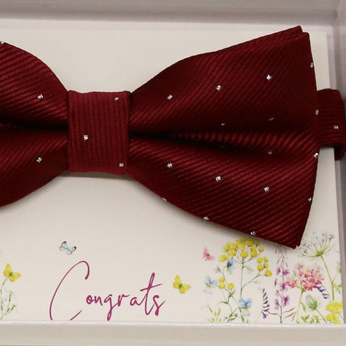 Burgundy bow tie, Best man request gift, Congratulations, Best man request gift, congrats, thank you, Happy birthday card, Ring bearer bow