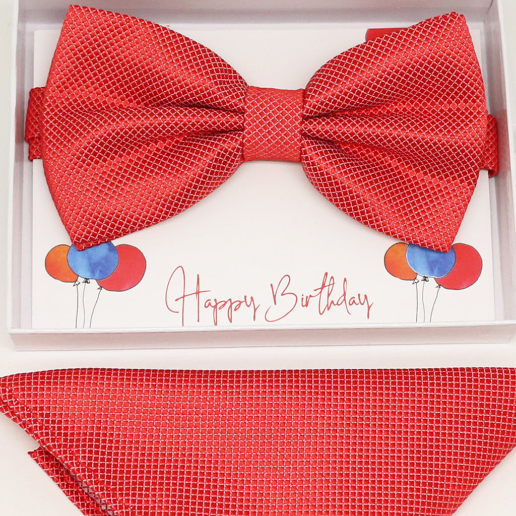 Coral bow tie & Pocket Square, Best man Groomsman Man of honor ring breaer bow, birthday gift, Congrats grad, Coral handkerchief