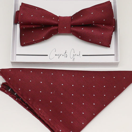 Burgundy bow tie & Pocket Square, Best man Groomsman Man of honor ring breaer bow, birthday gift, Congrats grad, Burgundy  handkerchief