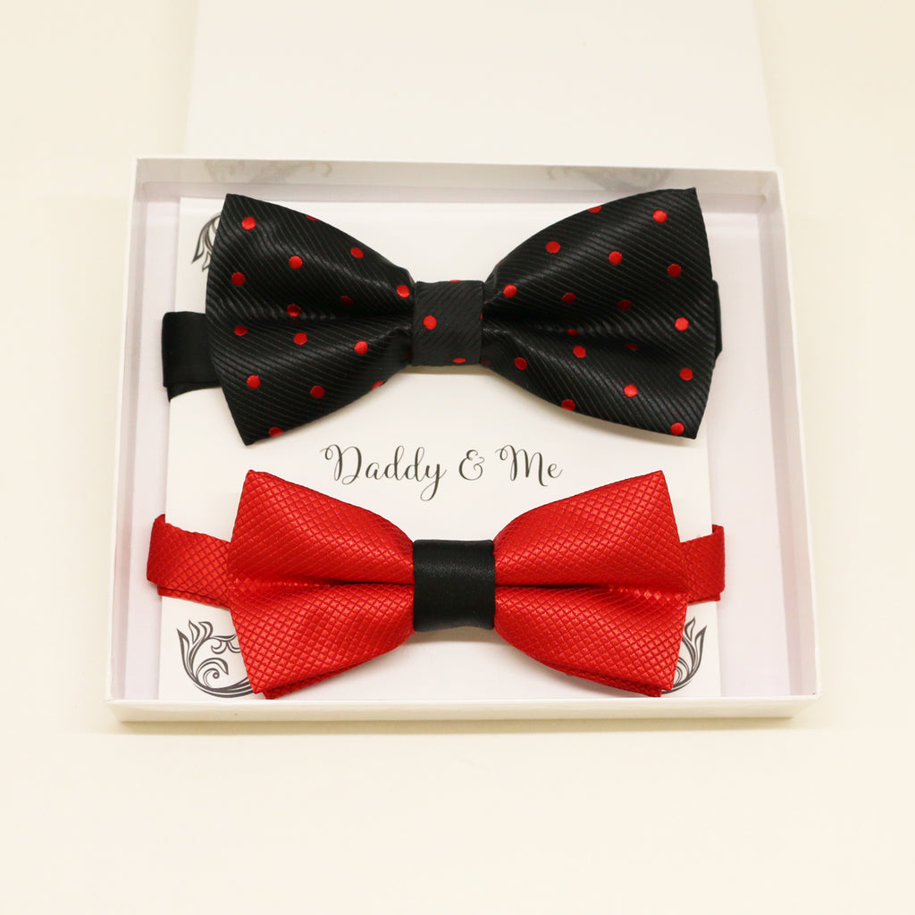 Black Red Bow tie set for daddy and son, Daddy me gift set, Grandpa gift, Father son match, Kids adult bow tie, Kids red bow, black red bow