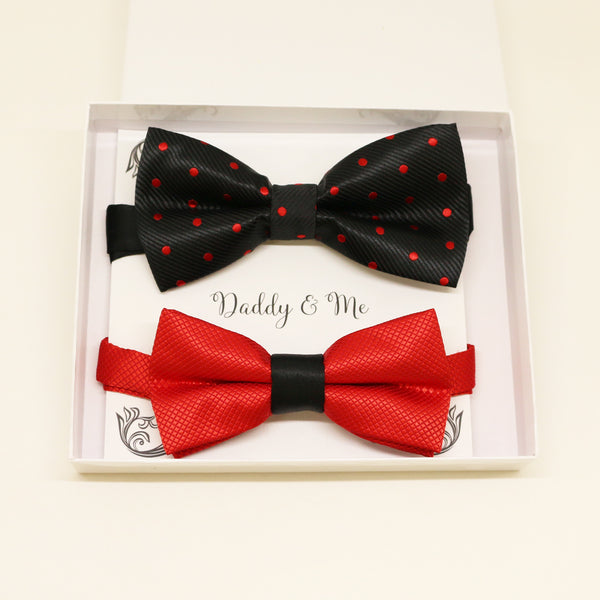 Black Red Bow tie set for daddy and son, Daddy me gift set, Grandpa gift, Father son match, Kids adult bow tie, Kids red bow, black red bow