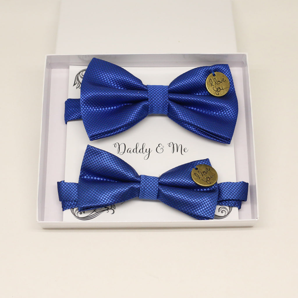 Royal blue Bow tie set for daddy and son, I love you , Daddy and me gift, Grandpa gift, Father son, Royal blue Toddler kids bow, handmade