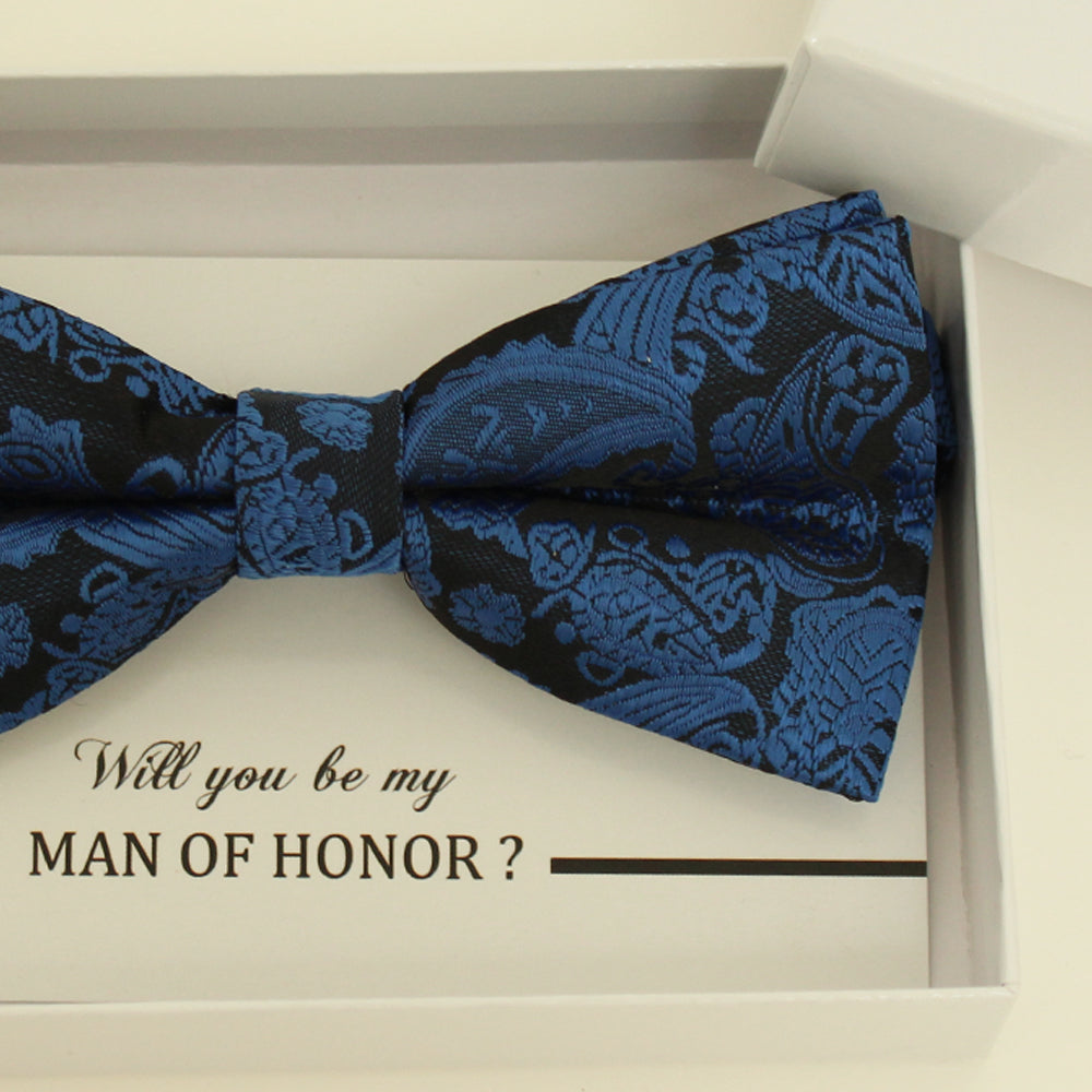 Royal blue bow tie, Paisley bow tie, Best man request gift, Groomsman bow tie, Man of honor gift, Best man bow tie, man of honor, Thank you