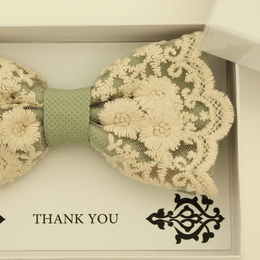 Sage Green lace bow tie,  Handmade lace bow tie, Thank you gift, Pre-Tied Bow Tie, best man bow tie, ring bearer bow tie gift