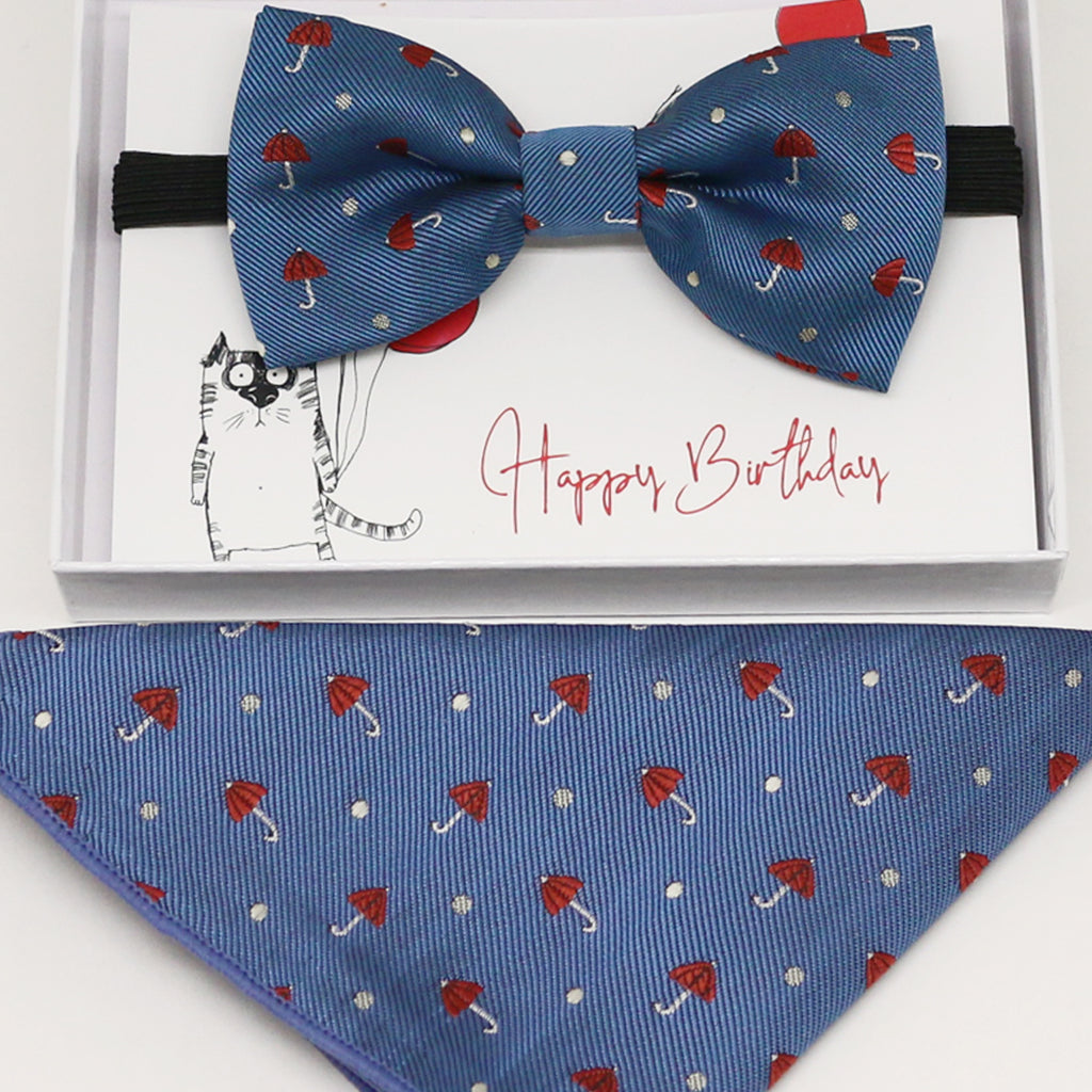 Kids bow tie & Pocket Square, ring breaer bow, birthday gift, Congrats grad, handkerchief, umberella, Blue bow tie