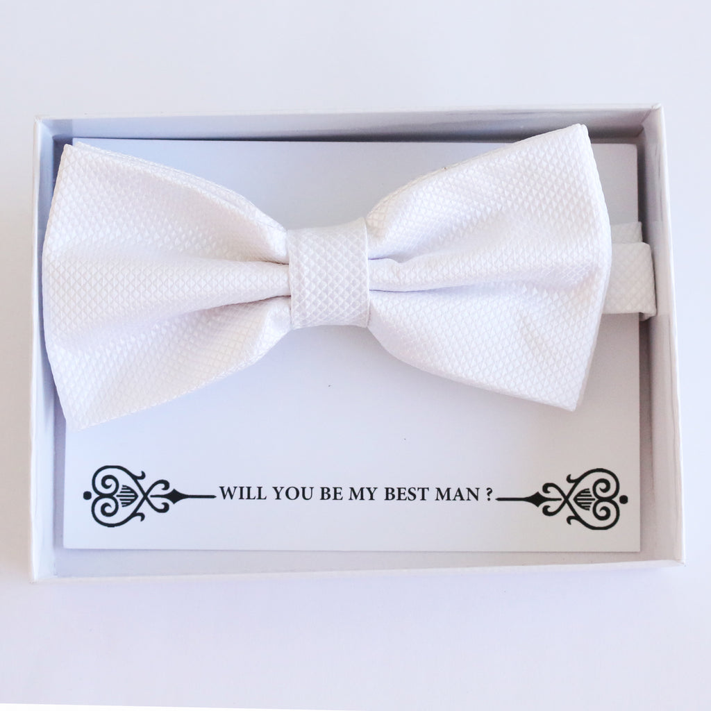 White bow tie, Best man request gift, Groomsman bow tie, Ring Bearer bow tie, Man of honor gift, baby announcement, toddler White bow tie
